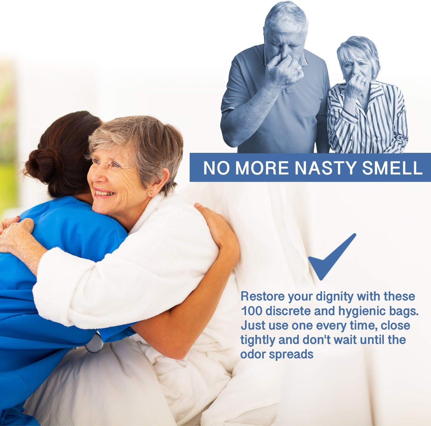 Commode Liners - 100 Strong Portable Toilet Bags - Easy To Use Bedside Commode Liners Disposable - Toilet Liners That Support Dignity of Seniors & Disabled - No More Buckets to Wash - NO Absorbent Pad