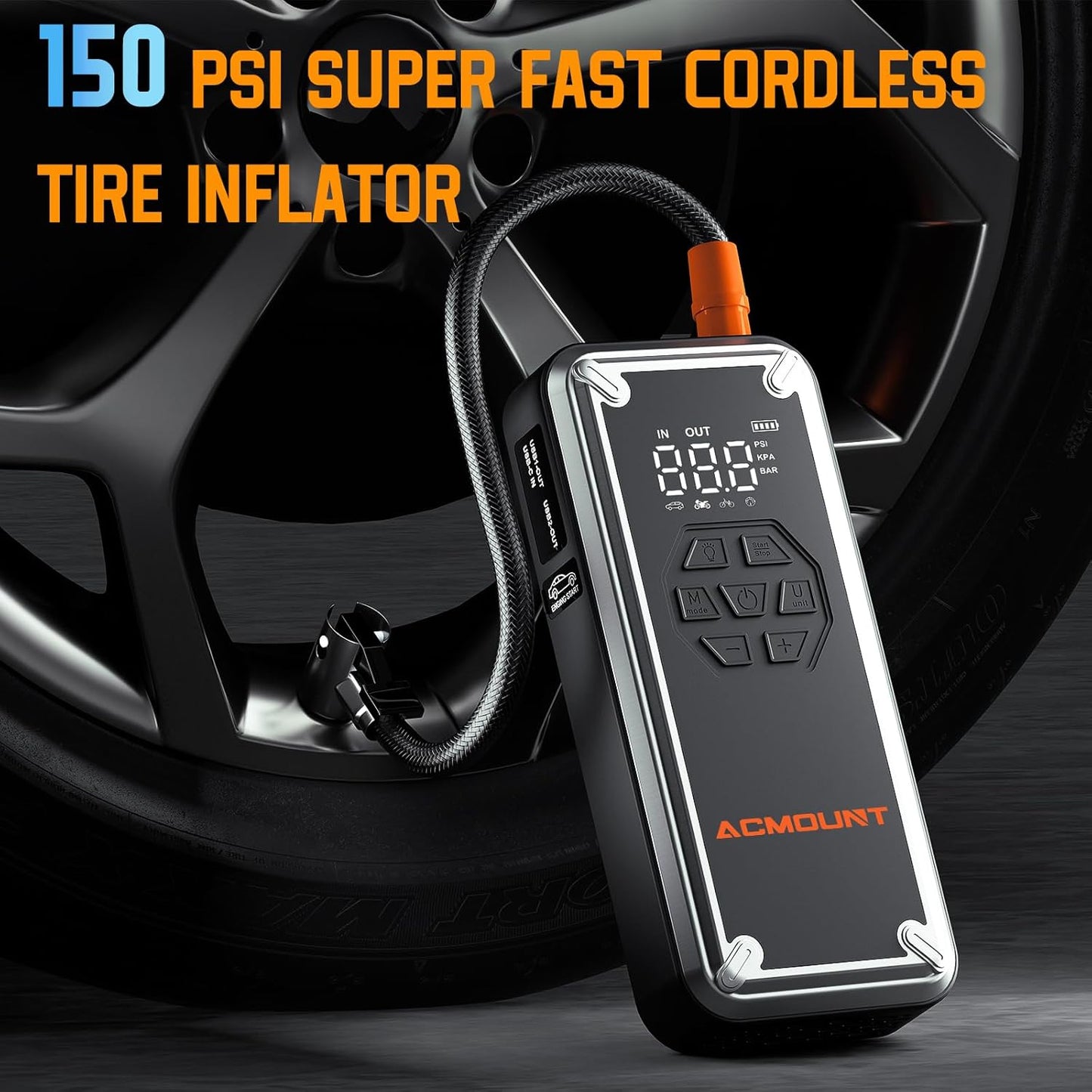 W160 Jump Starter with Air Compressor, 4000A Car Jump Starter 150PSI Tire Inflator, 12V Car Battery Jumper Pack for Up to 9.0 Gas/8.0L Diesel, Portable Air Pump with LCD Display & LED Light