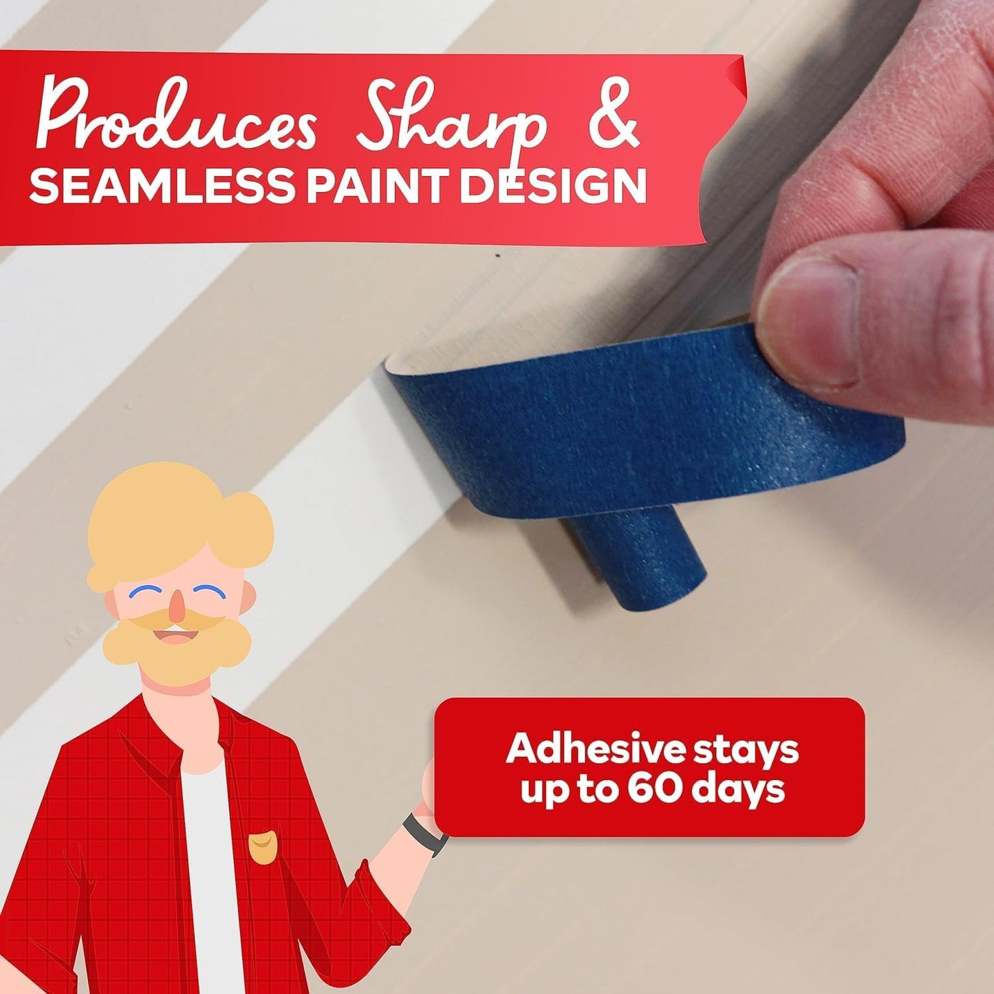 XFasten Blue Painters Tape Bulk - 3-Inch x 60-Yards (12-Pack, 2160ft Total) - Wall Safe, Masking Tape for Painting, Automotive