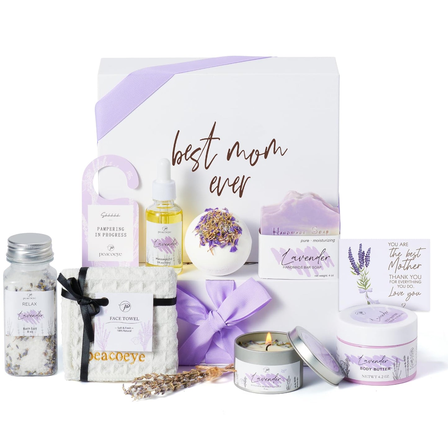 Gifts for Women Spa Lavender Bath Gift Baskets Mothers Day Gifts Relaxing Self Care Gift for Mom Her Sister Wife Auntie Home Bath Kit Care Package Birthday Friendship Gift Ideas