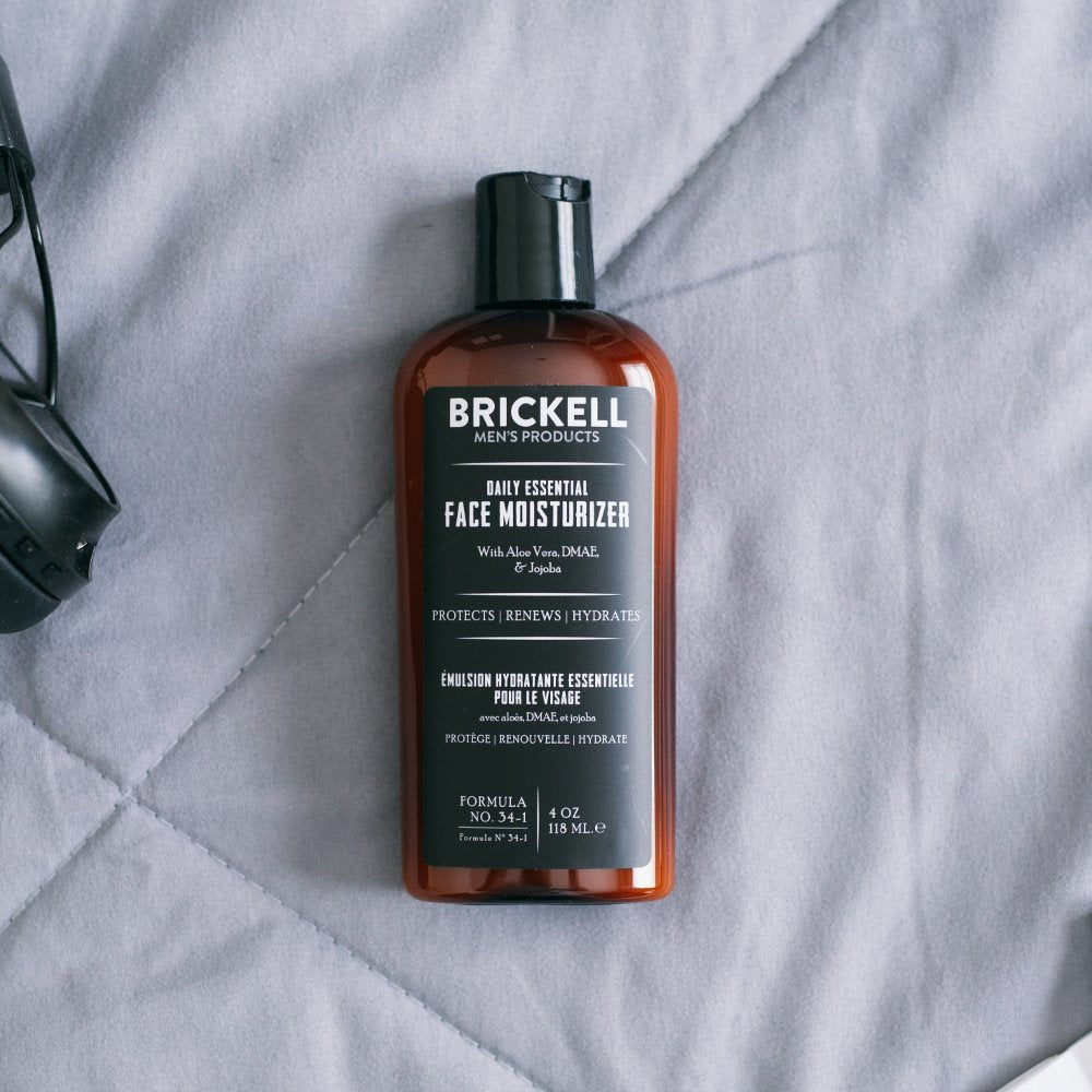 Brickell Men's Daily Essential Face Moisturizer for Men, Natural and Organic Fast-Absorbing Face Lotion with Hyaluronic Acid, Green Tea, and Jojoba, 4 Ounce, Scented