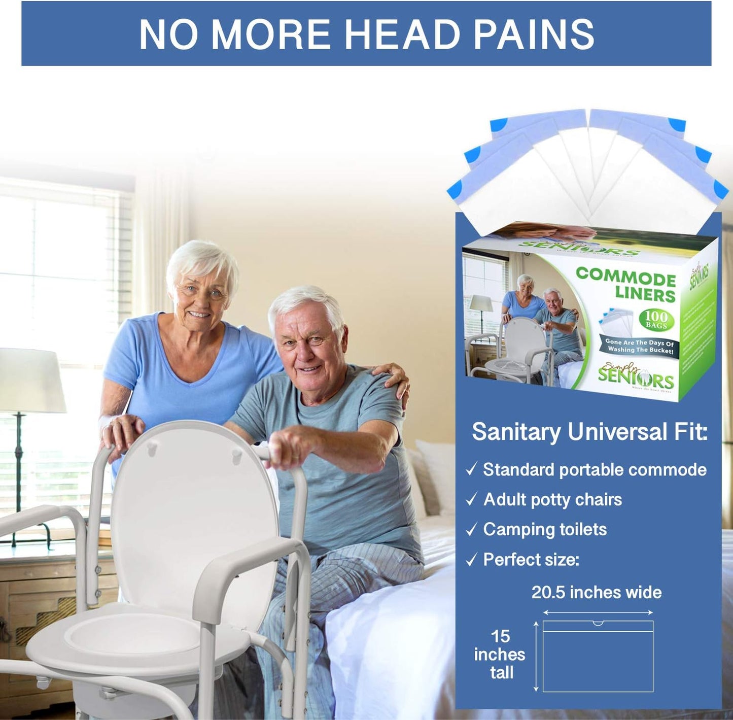 Commode Liners - 100 Strong Portable Toilet Bags - Easy To Use Bedside Commode Liners Disposable - Toilet Liners That Support Dignity of Seniors & Disabled - No More Buckets to Wash - NO Absorbent Pad