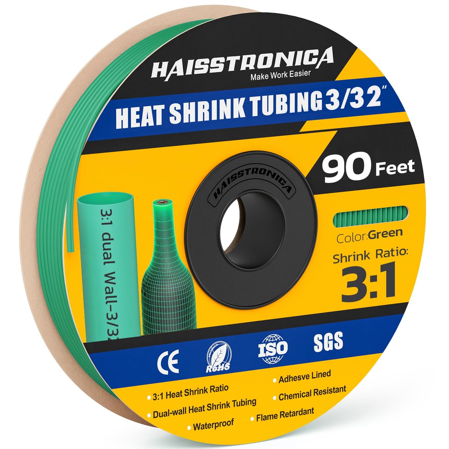 haisstronica 3:1 Heat Shrink Tubing, Shrink Ratio Adhesive Lined Marine Grade Heat Shrink Tube for Home, Automotive and Industrial (Black) 65FT 1/4inch