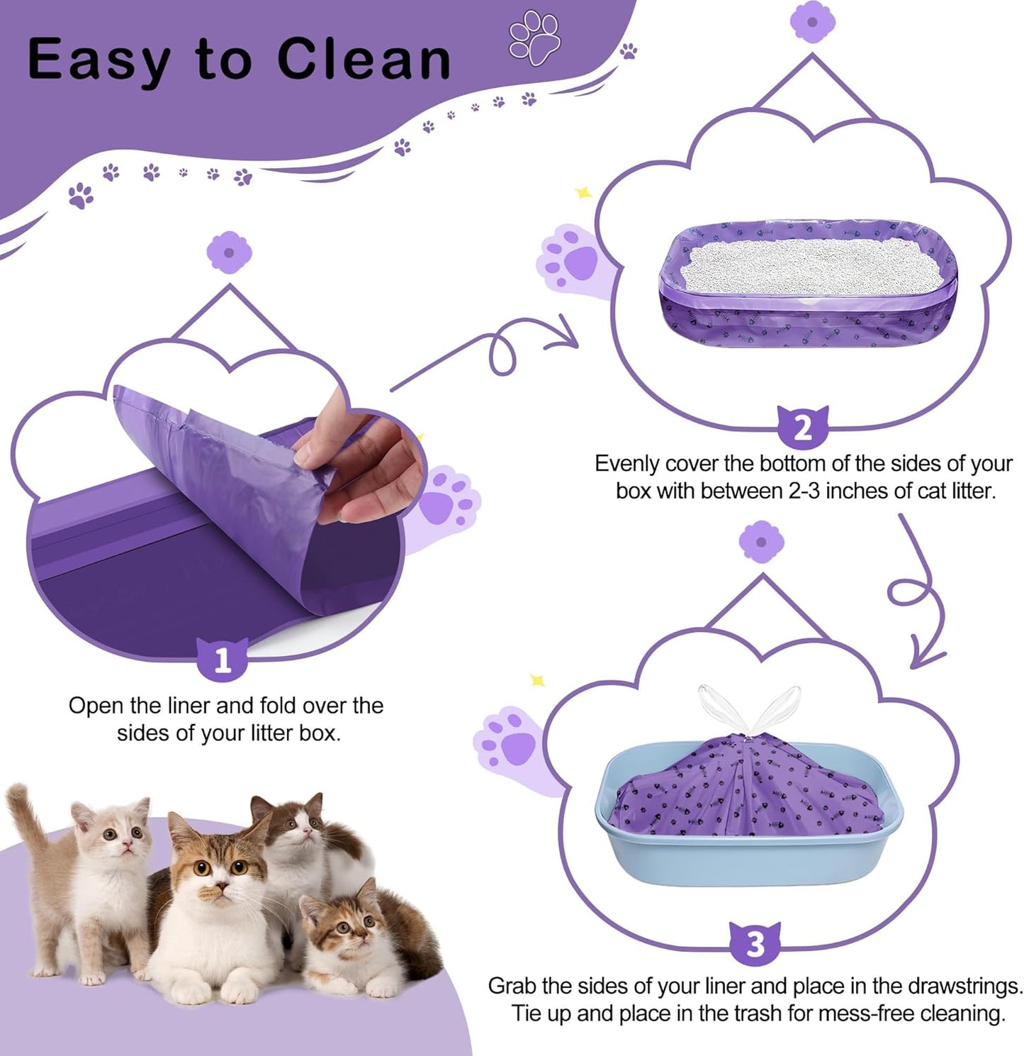 40 Count XL Cat Litter Box Liners Bags Large, Extra Durable Kitty Litter Box Waste Bags, Jumbo Drawstring Extra Thick Pet Cat Pan Liners - 36" x 18"