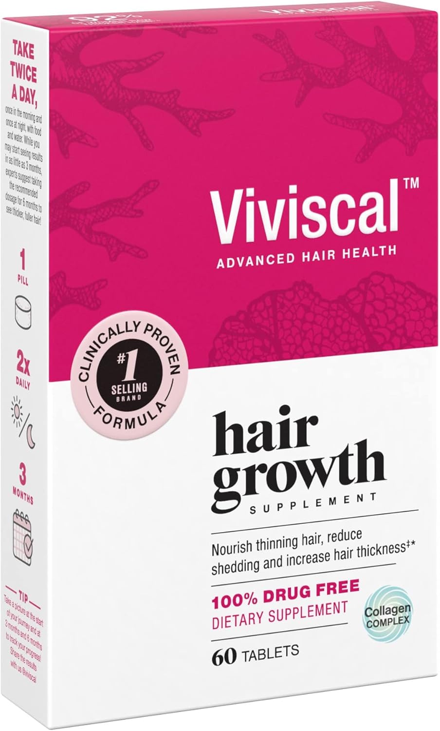 Viviscal Hair Growth Supplements for Women, Dietary Hair Supplement Tablets With AminoMar Collagen Complex, Biotin, Zinc, Vitamin C, and Iron, Nourish Thinning Hair, 30 Day Supply, 60 Count