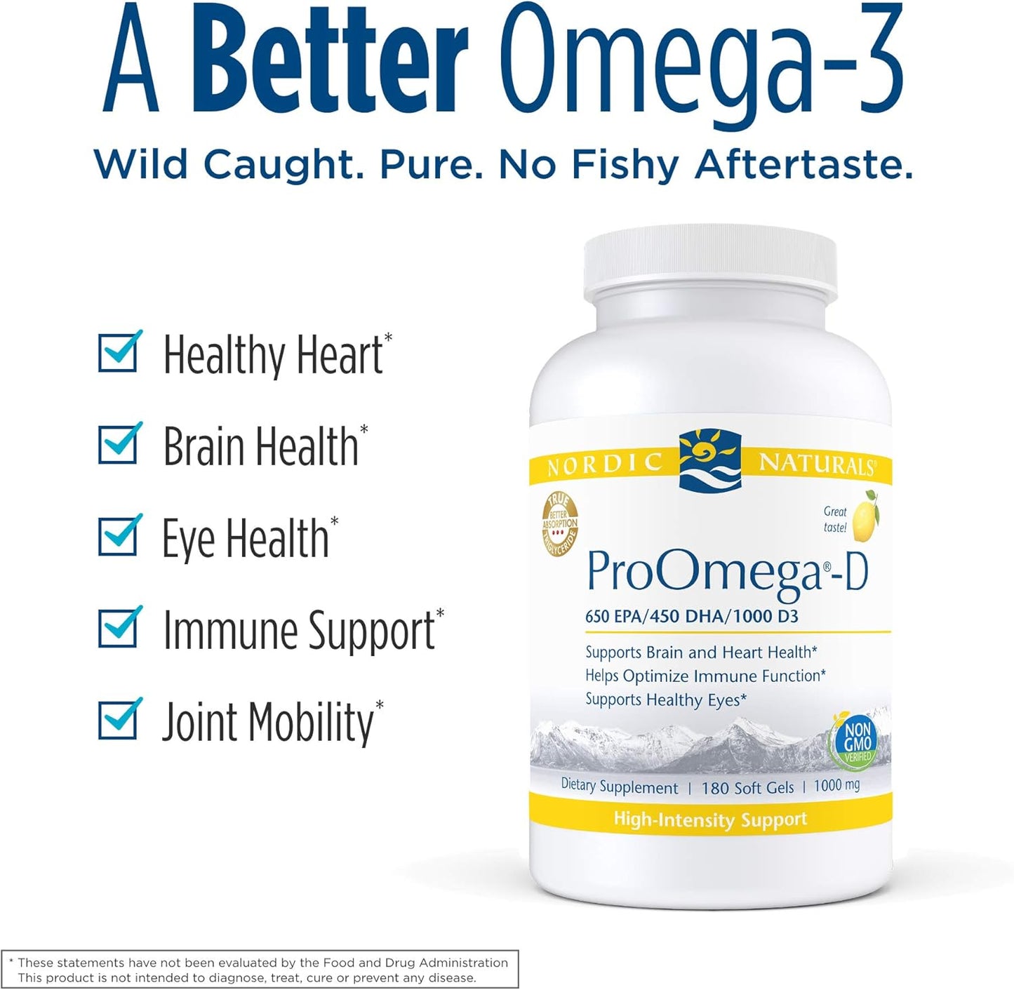 Nordic Naturals ProOmega-D, Lemon Flavor - 180 Soft Gels - 1280 mg Omega-3 + 1000 IU D3 - High-Potency Fish Oil - EPA & DHA - Brain, Eye, Heart, & Immune Health - Non-GMO - 90 Servings