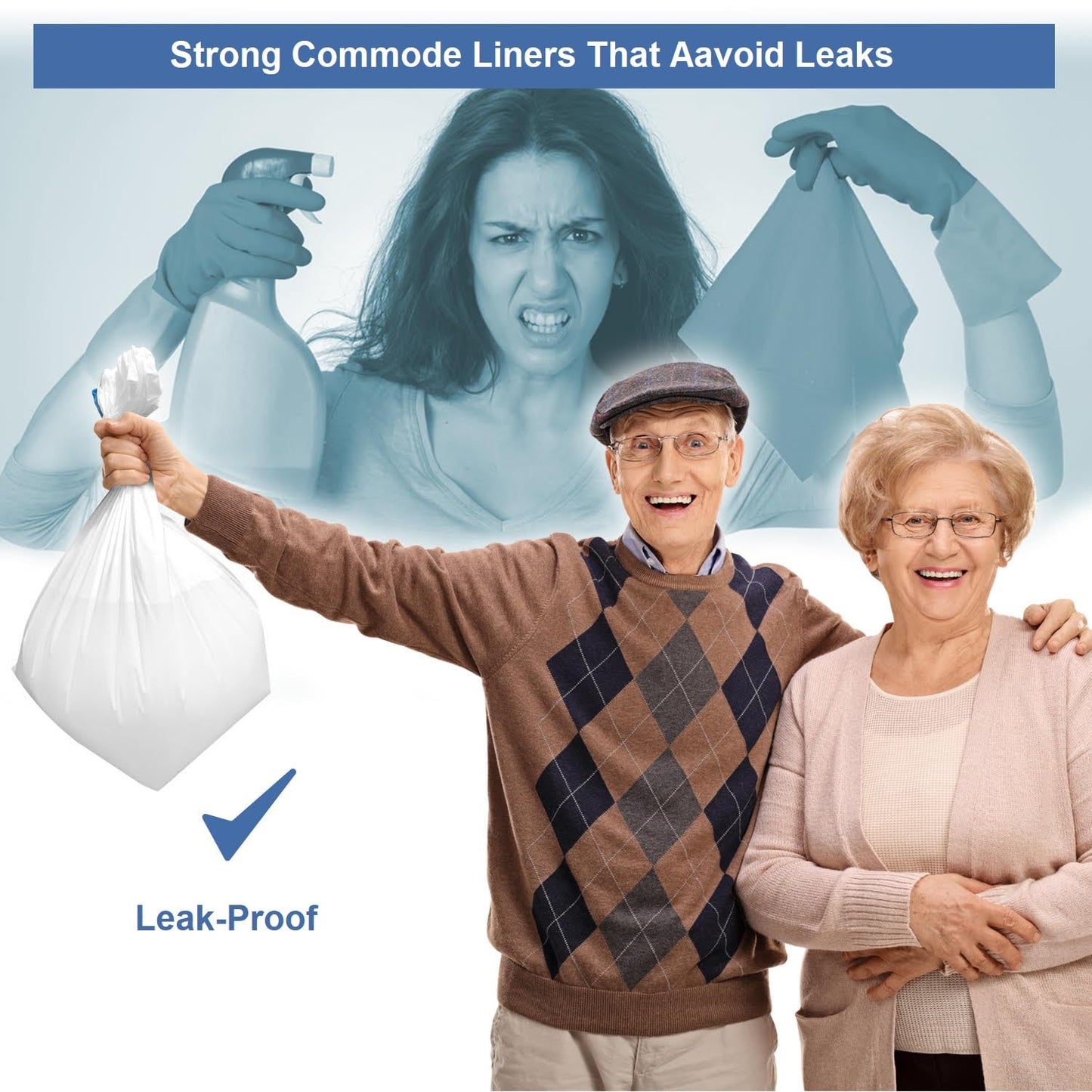 Commode Liners - 100 Strong Portable Toilet Bags - Easy To Use Bedside Commode Liners Disposable - Toilet Liners That Support Dignity of Seniors & Disabled - No More Buckets to Wash - NO Absorbent Pad