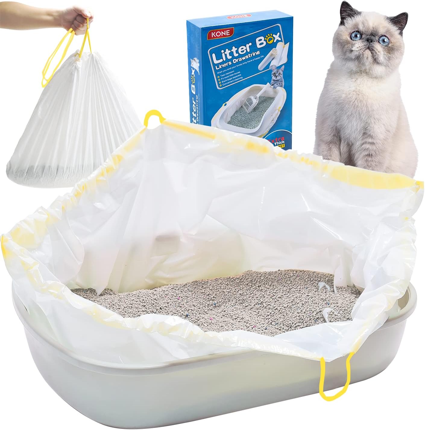 KONE Cat Litter Box Liners Jumbo 45 x 18 inch Heavy Duty Drawstring Bags 20 Count