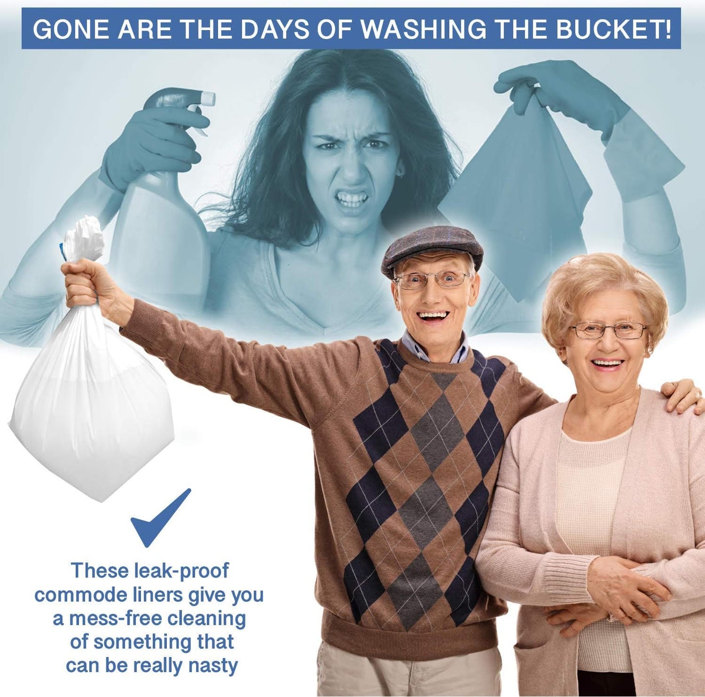 Commode Liners - 100 Strong Portable Toilet Bags - Easy To Use Bedside Commode Liners Disposable - Toilet Liners That Support Dignity of Seniors & Disabled - No More Buckets to Wash - NO Absorbent Pad