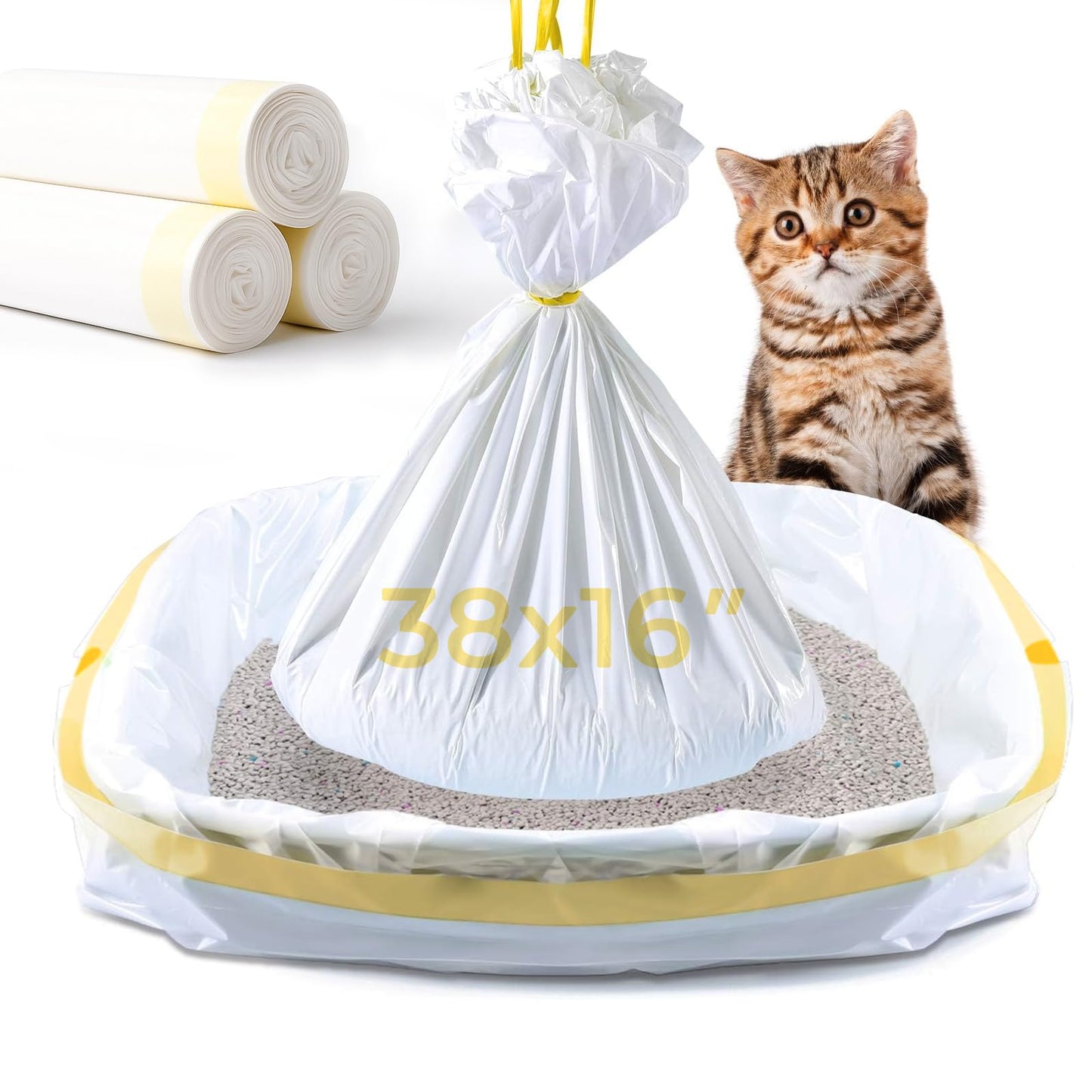 KONE Cat Litter Box Liners Jumbo 45 x 18 inch Heavy Duty Drawstring Bags 20 Count