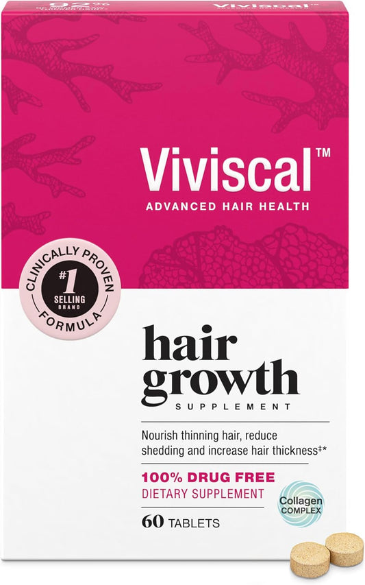 Viviscal Hair Growth Supplements for Women, Dietary Hair Supplement Tablets With AminoMar Collagen Complex, Biotin, Zinc, Vitamin C, and Iron, Nourish Thinning Hair, 30 Day Supply, 60 Count