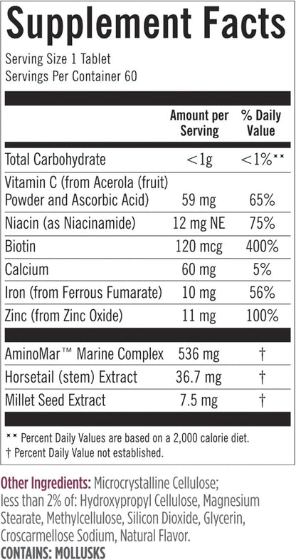 Viviscal Hair Growth Supplements for Women, Dietary Hair Supplement Tablets With AminoMar Collagen Complex, Biotin, Zinc, Vitamin C, and Iron, Nourish Thinning Hair, 30 Day Supply, 60 Count